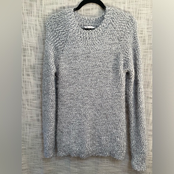 Fuzzy sweater, gray crew neck sweater - Picture 1 of 5